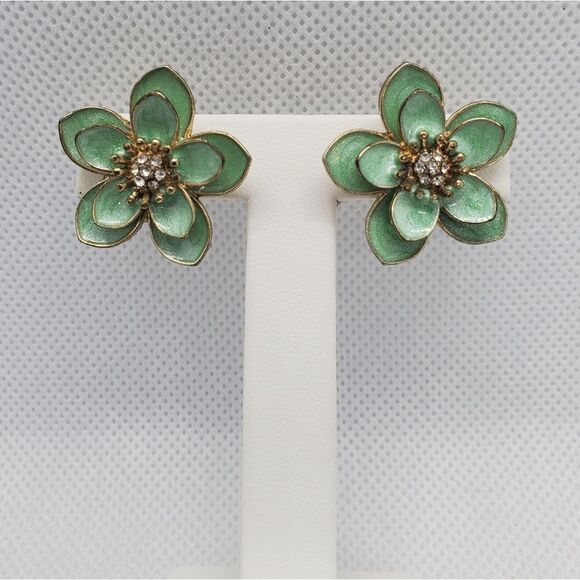 Green Flower Earrings  - Picture 2 of 4